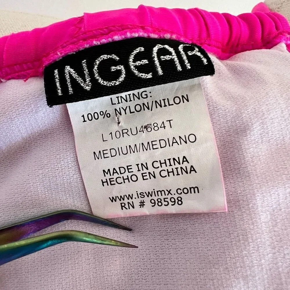 Ingear Hot Pink Ruffled Bikini Swimsuit Top Size Medium Playful Beach Summer Vib